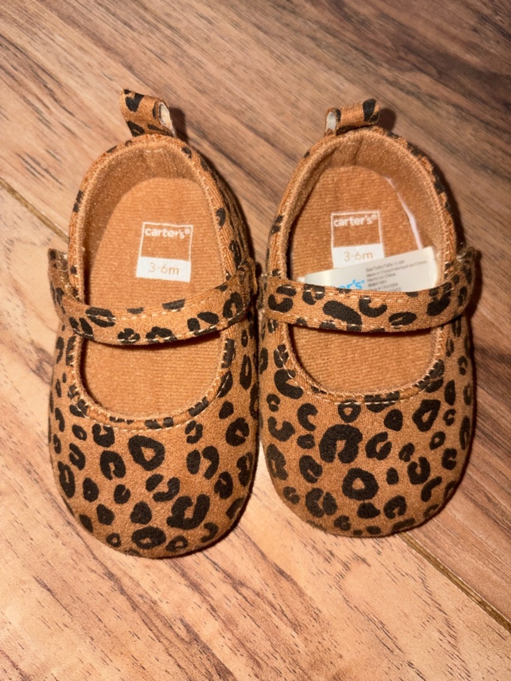 Carters brown leopard print baby girl shoes 3-6 M